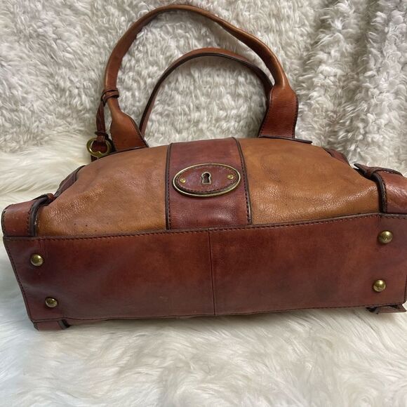 Fossil Reissue Satchel Handbag Vintage  Leather tan&brown antique tone Hardwares - Picture 5 of 16